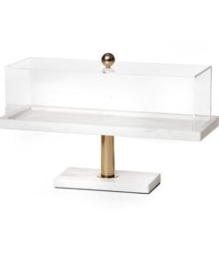 מגש שיש מלבני על סטנד שיש/זהב ופעמון אקרילי