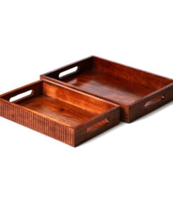 זוג מגשי עץ פסים מלבניים